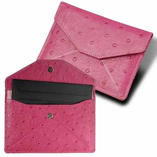 法國品牌 UNGARO 粉紅色 真皮 鴕鳥皮紋 卡片夾 卡片套 信用卡夾 信用卡收納夾 信用卡套
