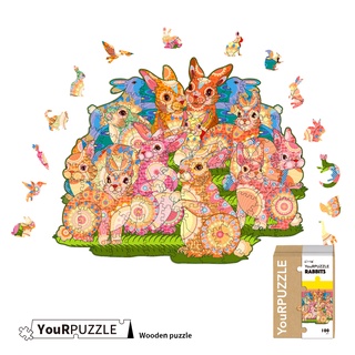 YouRPUZZLE 台灣現貨 兔子聚會 檢驗合格木質動物拼圖 不規則木製拼圖 精美設計外盒