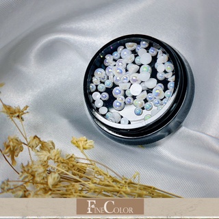 美甲幻彩平底半圓大小珍珠盒 / 美甲珍珠 珍珠飾品 平底珍珠 半圓珍珠 偏光珍珠 人魚色 幻彩珍珠「FC旗艦店」