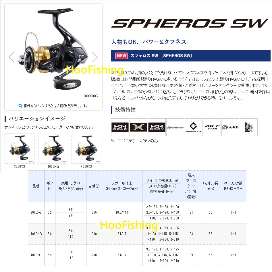 SHIMANO SPHEROS捲線器SW4000型/SW3000型
