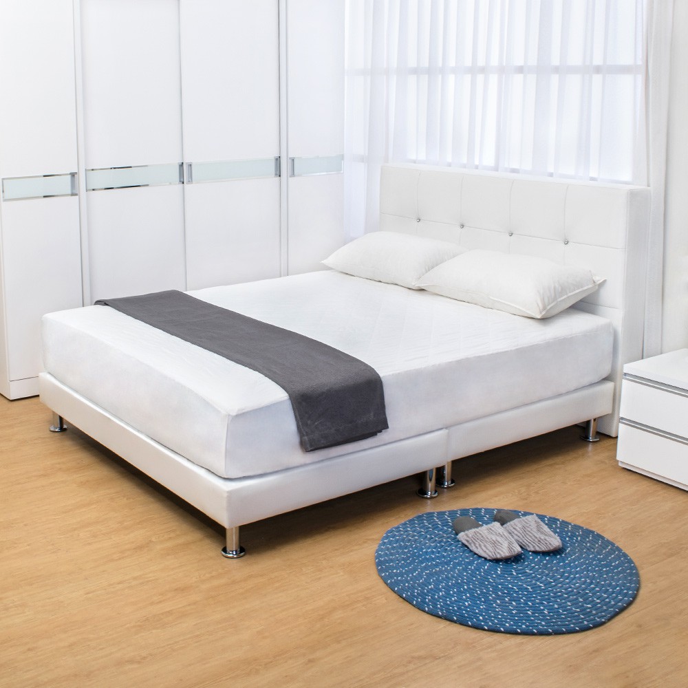 Boden-貝塔絲6尺白色皮革雙人床架(床頭片+床底)(不含床墊)