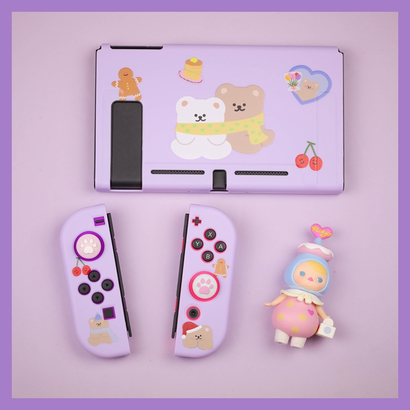 韓國小熊switch任天堂保護殼分體殼矽膠軟殼磨砂ns手柄配件少女可愛 蝦皮購物