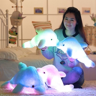 特惠🚀🚀✨創意新品發光海豚抱枕 LED鯨魚公仔 毛絨玩具 玩偶 禮物 孩子交換禮物