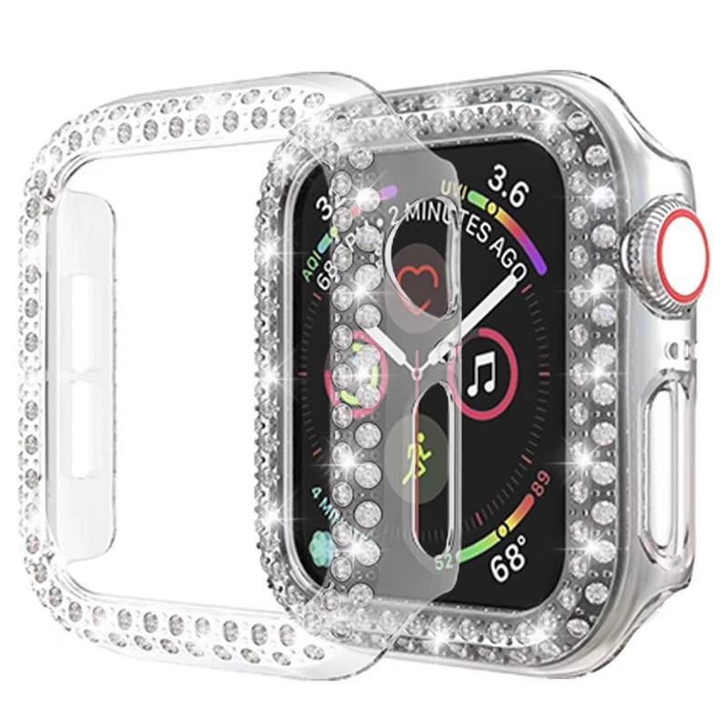 【TW】適用蘋果手錶保護套apple watch 雙排鑲鑽PC錶殼  iWatch 34567保護殼