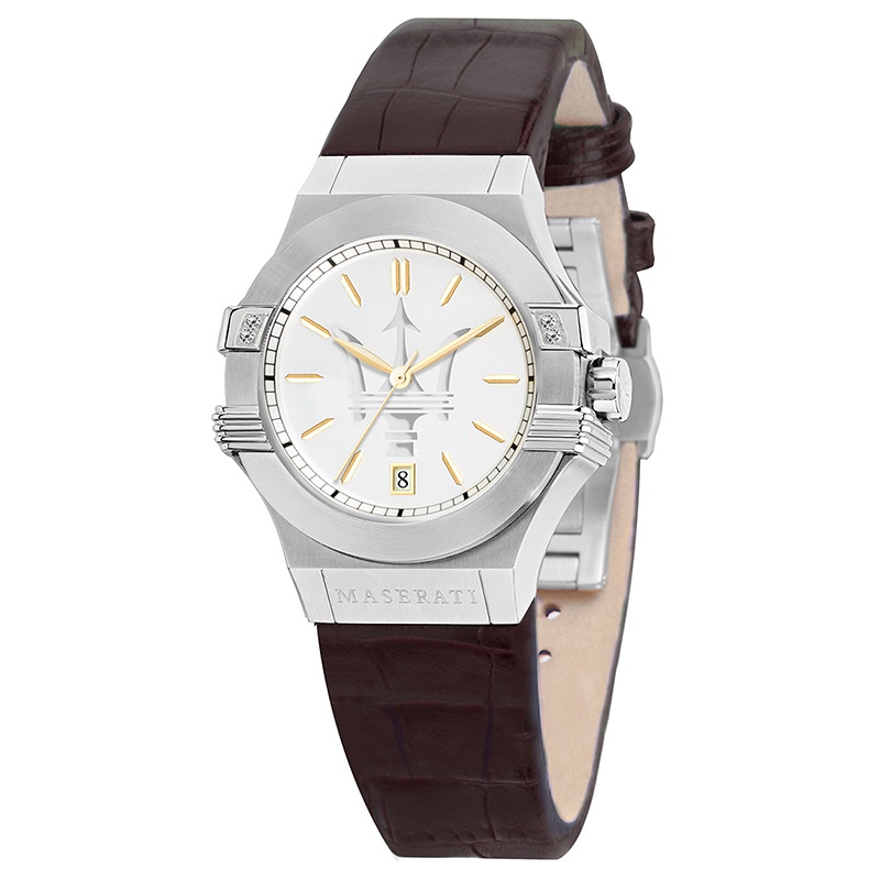 【MASERATI瑪莎拉蒂】LOGO浮雕 日期 R8851108506 皮錶帶女錶 白 34mm 台南 時代鐘錶