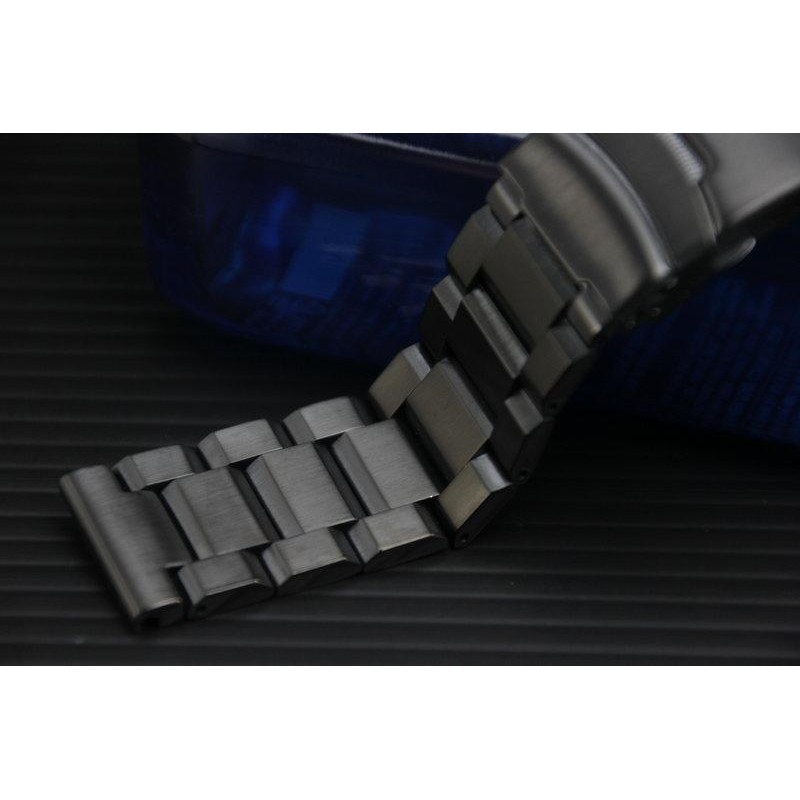 20mm 22mm 24mm黑色真空離子電鍍全拉砂質感飛行風格不鏽鋼製實心錶帶雙按式不鏽鋼單折保險扣智慧錶可用
