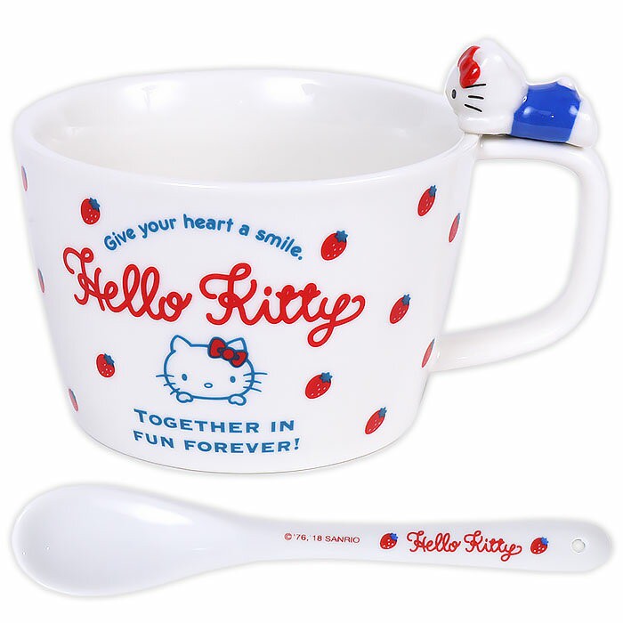 *現貨*日本三麗鷗 Hello Kitty 凱蒂貓 杯緣 馬克杯 附湯匙 水杯 陶瓷杯 杯子 湯匙杯 咖啡杯