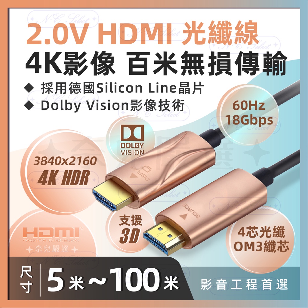 奈兒嚴選👑 德國晶片 光纖 HDMI線 2.0版 4K 5米10米15米20米25米30米40米50米 無衰減 影音工程