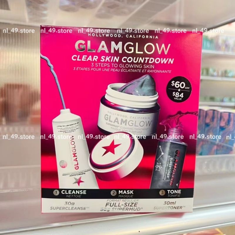 3 合 1 GLAMGLOW 透明皮膚倒計時護膚套裝(清潔凝膠 + 爽膚水 + 粘土面膜)