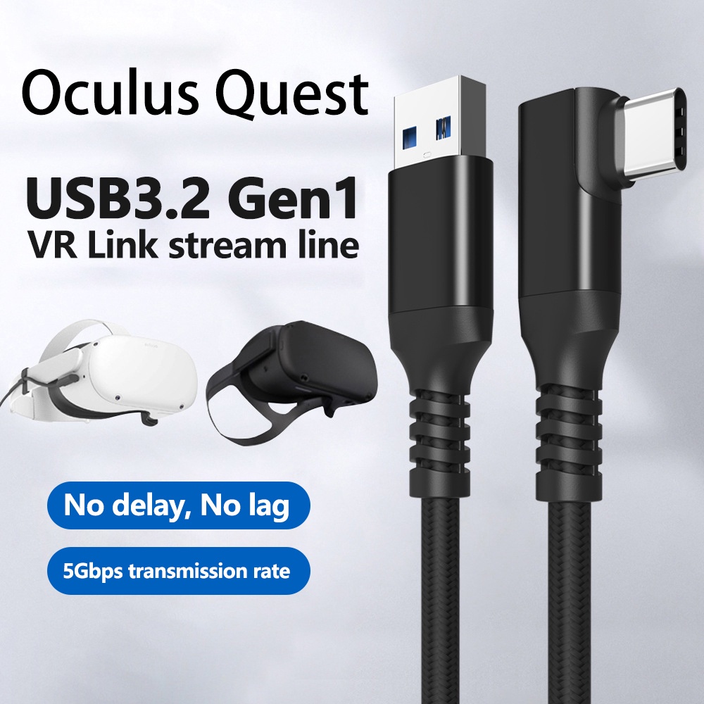 適用於 Oculus Quest 2 PC 遊戲的 USB3.2 Gen1 VR Link 流媒體電纜彎頭充電 Typc