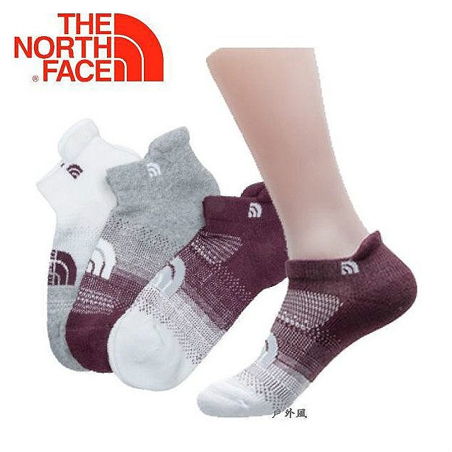 【The North Face】Coolmax吸濕排汗運動襪 三雙組 紫紅
