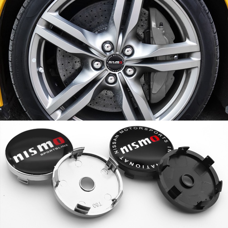 4件60毫米ABS塑膠輪轂中心汽車輪轂蓋+ Nismo- Nissan- Juke Time Note X鋁貼紙