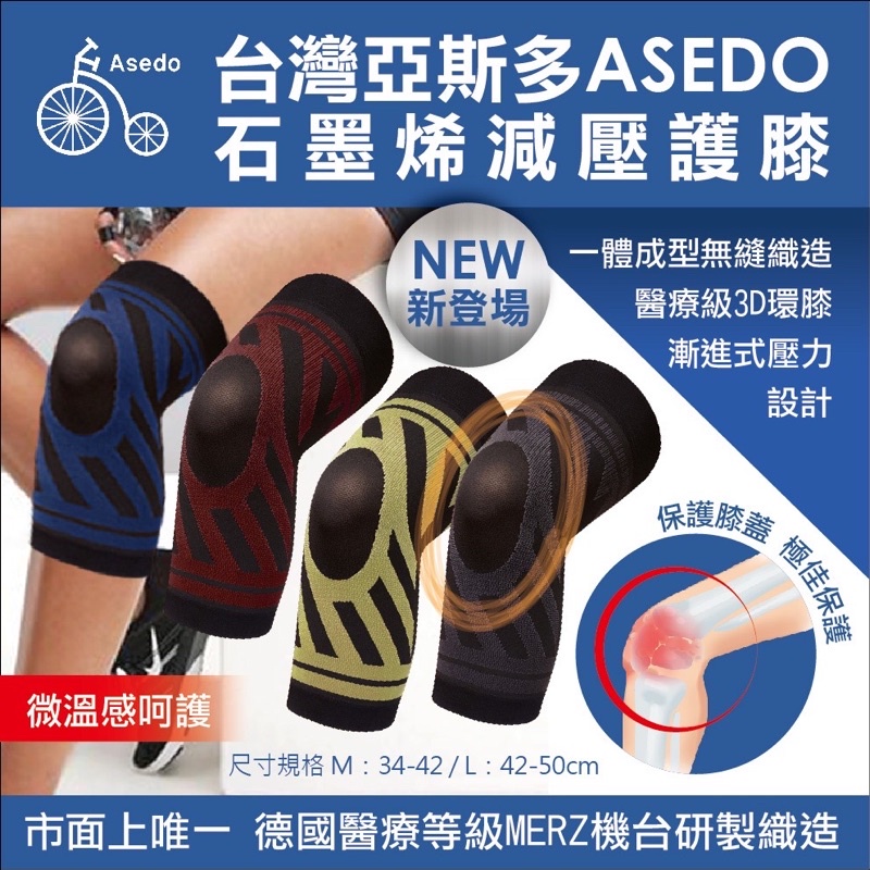 全新現貨-Asedo 亞斯多石墨烯黑科技減壓彈力發熱護膝 盒裝