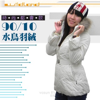 【荒野 wildland】特價35折》女 款中長版貉子毛單件式保暖羽絨外套 保暖外套 羽絨衣 米白 92107