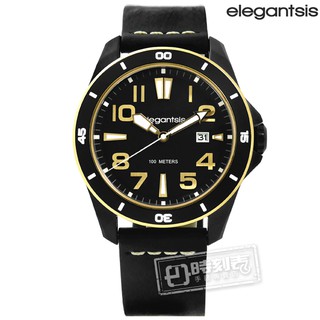 elegantsis / ELJT65-2G01LC / 潮流自由新騎士風格真皮手錶 黑色 47mm