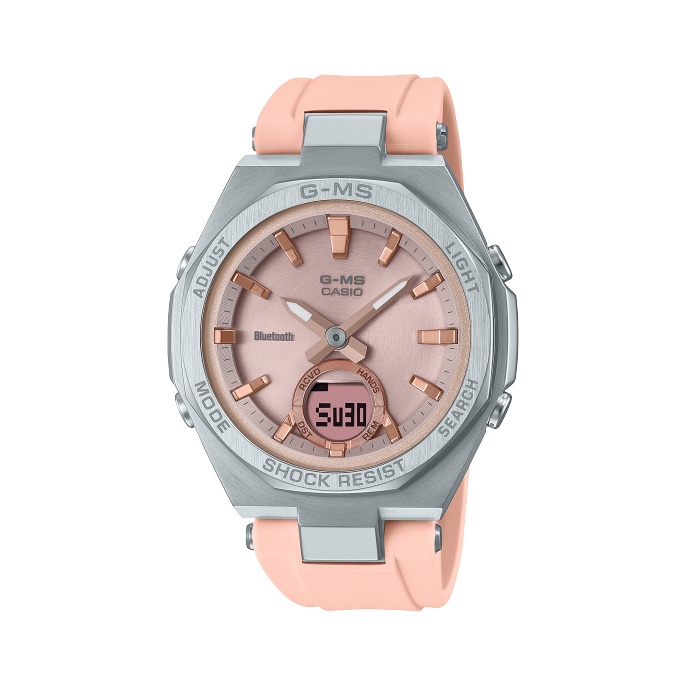 【CASIO】Baby-G MSG系列 銀框粉面太陽能女錶 藍牙連結 MSG-B100-4A 台灣公司貨保固一年