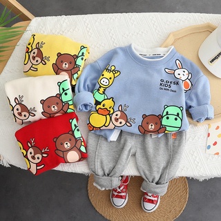 兒童衣服套裝男嬰秋季衣服 0-6 歲男嬰卡通動物套裝韓版時尚兩件套