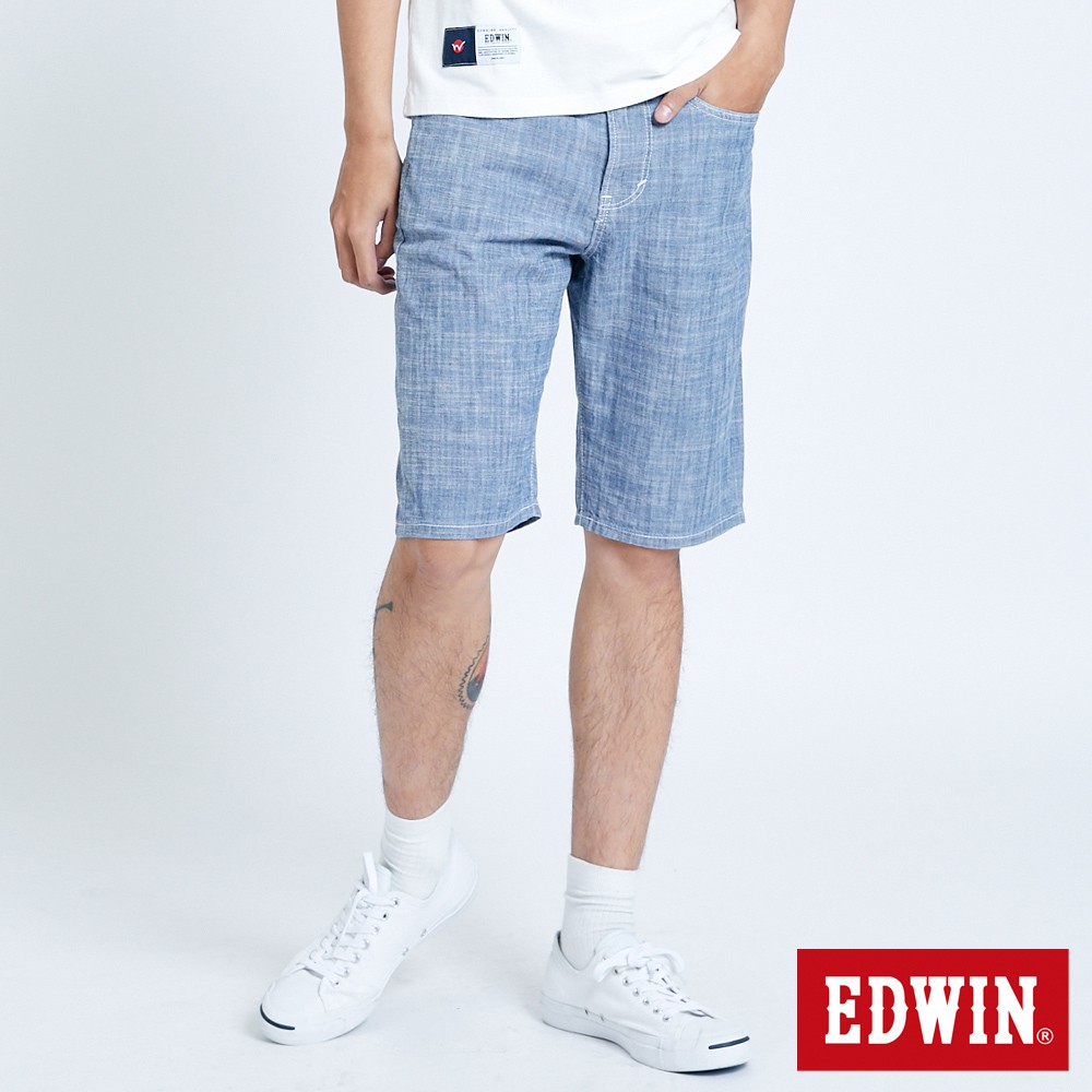 EDWIN 503基本五袋牛仔短褲(石洗藍)-男款