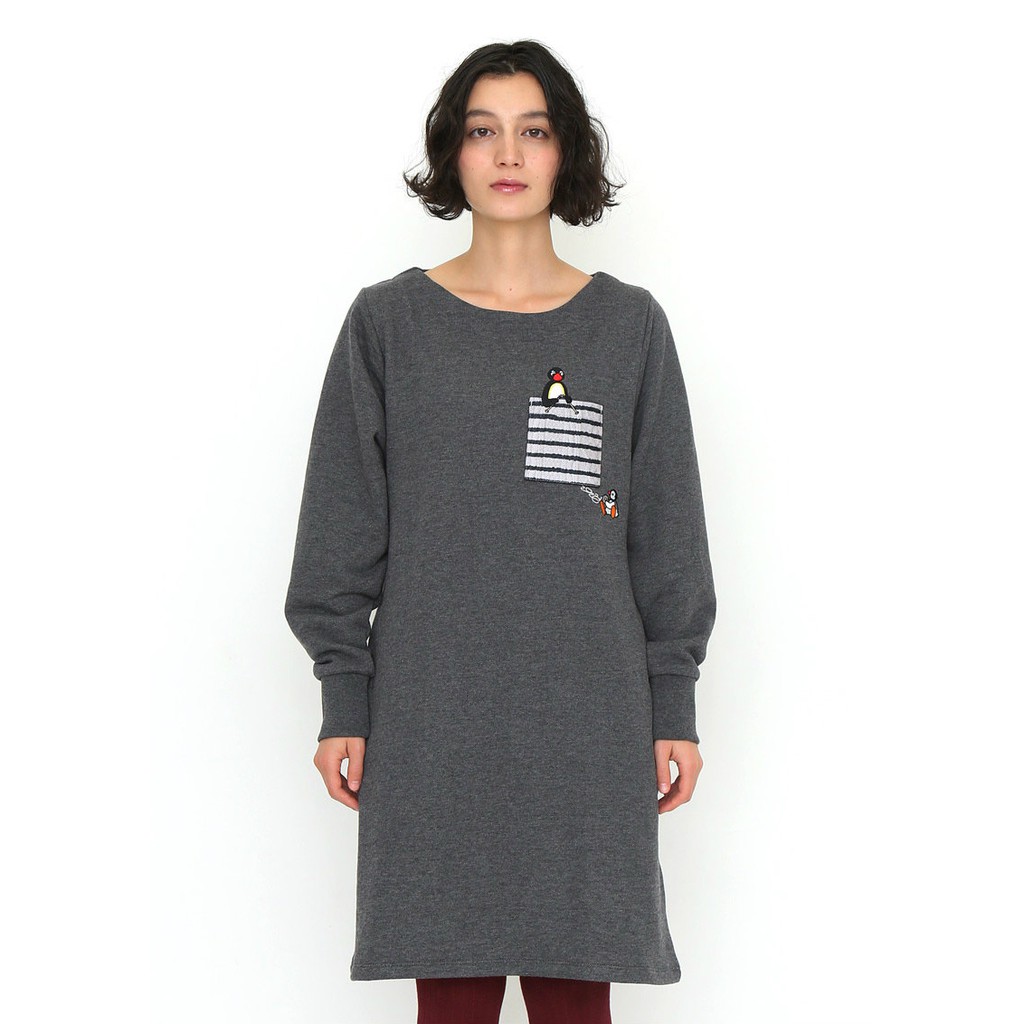 日本品牌 graniph X PINGU 企鵝家族 刺繡 長版長袖上衣 連身裙 動物卡通 日系