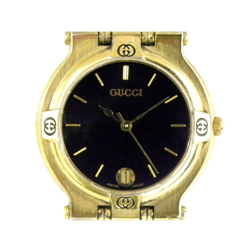 [專業模型] 石英錶 [GUCCI 9002M] 古馳金色石英錶[黑面+日期] 時尚表