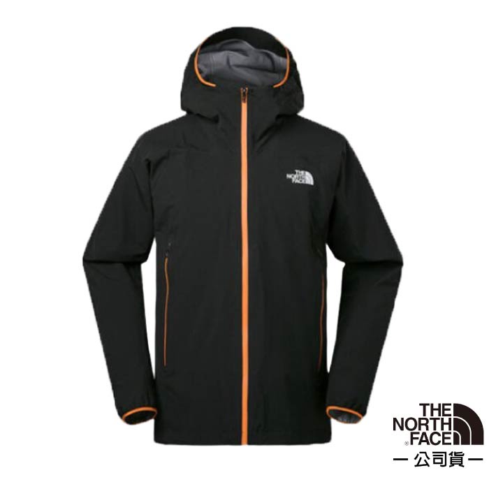 【美國 The North Face】男款 防風防水透氣耐磨連帽外套 夾克 功能性便捷插手袋 3CH8 黑/橘 V