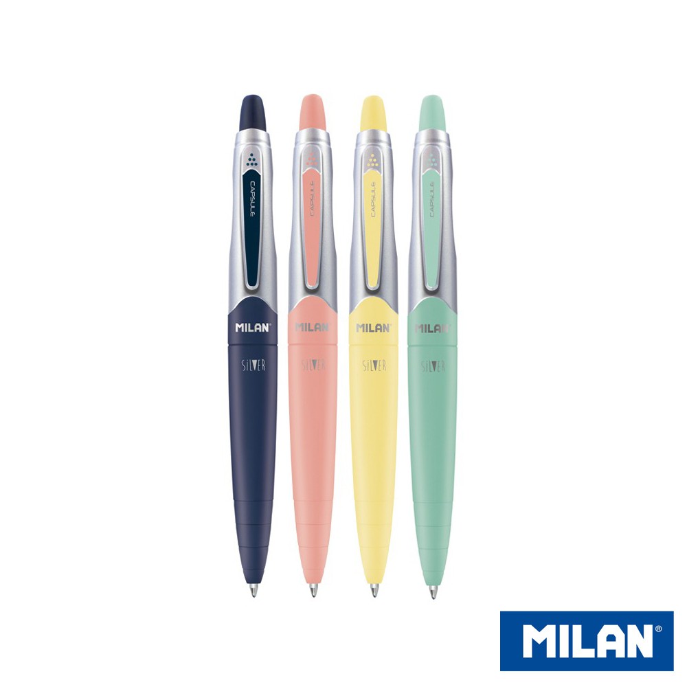 【MILAN】CAPSULE SILVER原子筆(藍)嚴選德國油墨筆芯1.0mm(筆桿4色可選)