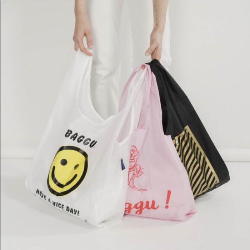 紐約時尚潮牌Baggu 購物袋(M) (黑方塊條紋、玫瑰)