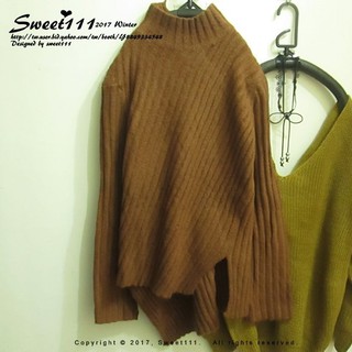 全新轉賣-Sweet111韓國甜心【正韓品牌/韓貨】-加厚款小立領立體壓條紋下擺前後不規則不對稱長袖毛衣/針織上衣