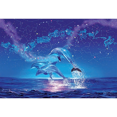 81-956 絕版夜光1000片日本進口拼圖 Lassen 海洋 海豚 黃道12宮 星座