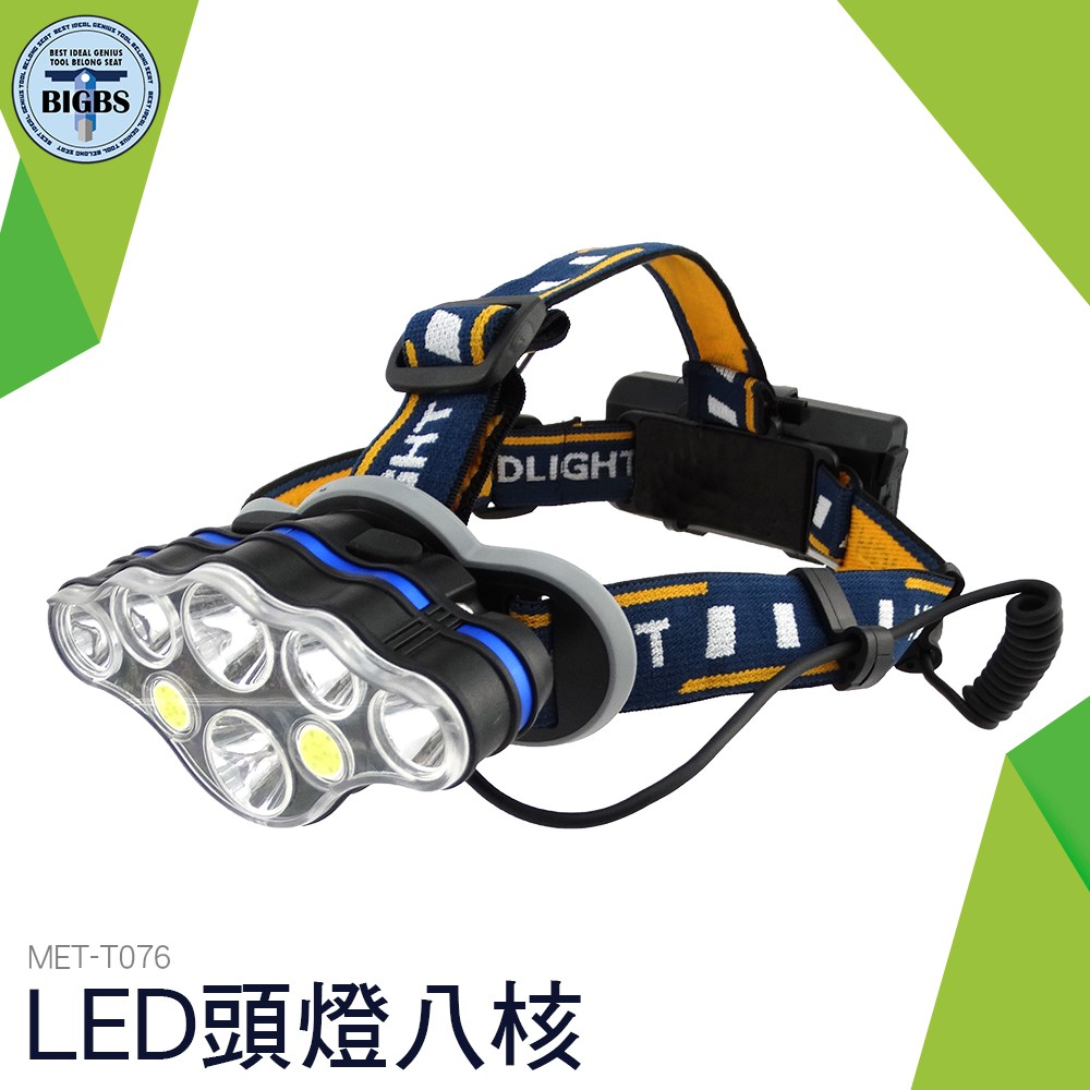 T076 LED頭燈八核套裝大全配 鋰電2個 充電線 利器五金