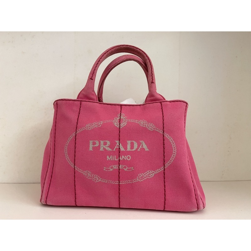 Prada 桃色手提斜背帆布包（已送洗過）可議價