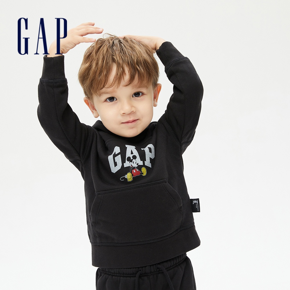 Gap 幼童裝 Gap x Disney迪士尼聯名 Logo刷毛帽T-黑色(774585)