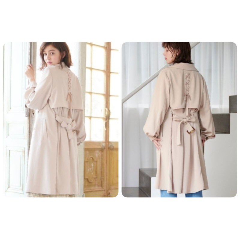 定番 大家都 1 同步折扣日本帶回majestic Legon 背面繫帶蝴蝶結蓬袖風衣長外套米杏 卡其 00 蝦皮購物