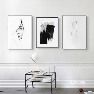 無框黑白抽象簡約藝術北歐現代風格海報帆布圖片客廳裝飾畫