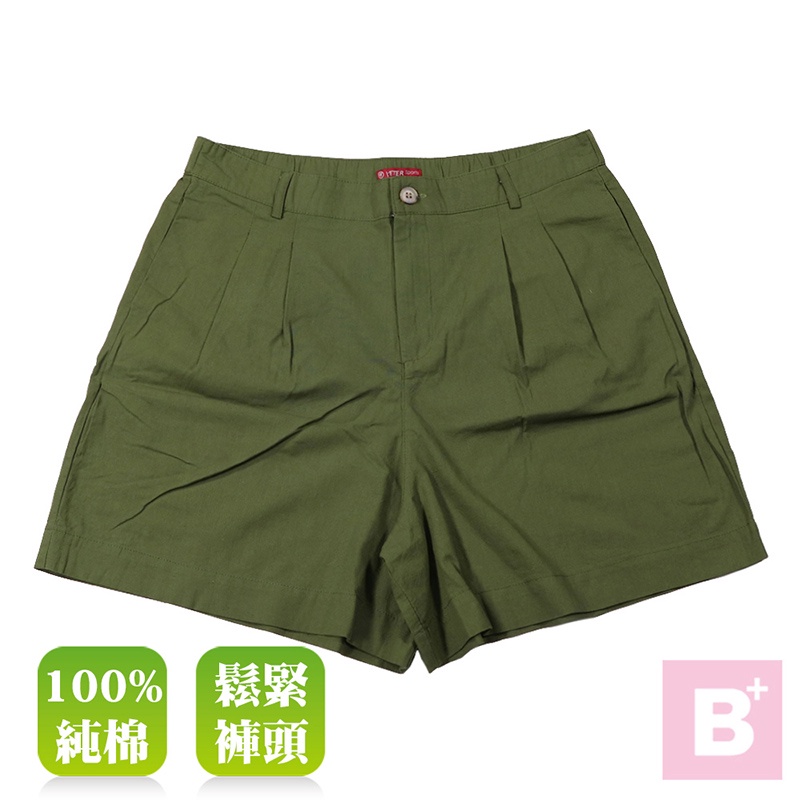 大尺碼女-YETER-鬆緊褲頭  短褲-黑/軍綠-68517