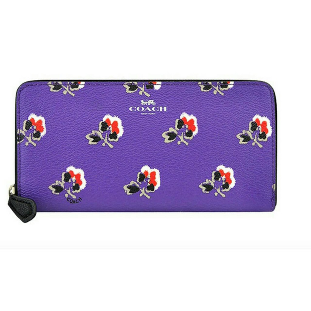 COACH 56732 紫色/花朵 PVC&amp;皮革 拉鍊長夾