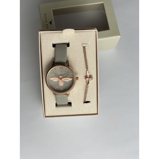 OLIVIA BURTON 莫蘭迪色錶帶玫瑰金3D蜜蜂手錶手環禮盒
