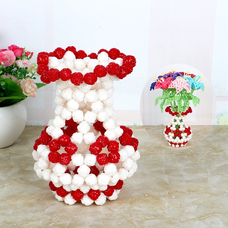 手工編織串珠花瓶材料包玫瑰珠大口花瓶珠子飾品家居擺件插花 蝦皮購物