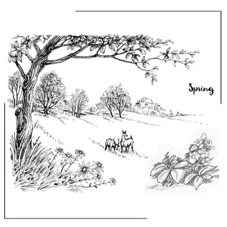 0309 橫 H 風景系列 007 spring 鹿 透明印章 硅膠印章 矽膠印章 水晶印章 手帳印章