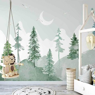定制壁紙,沙發背景,月亮圖案,3d綠色森林,用於家居裝飾,客廳