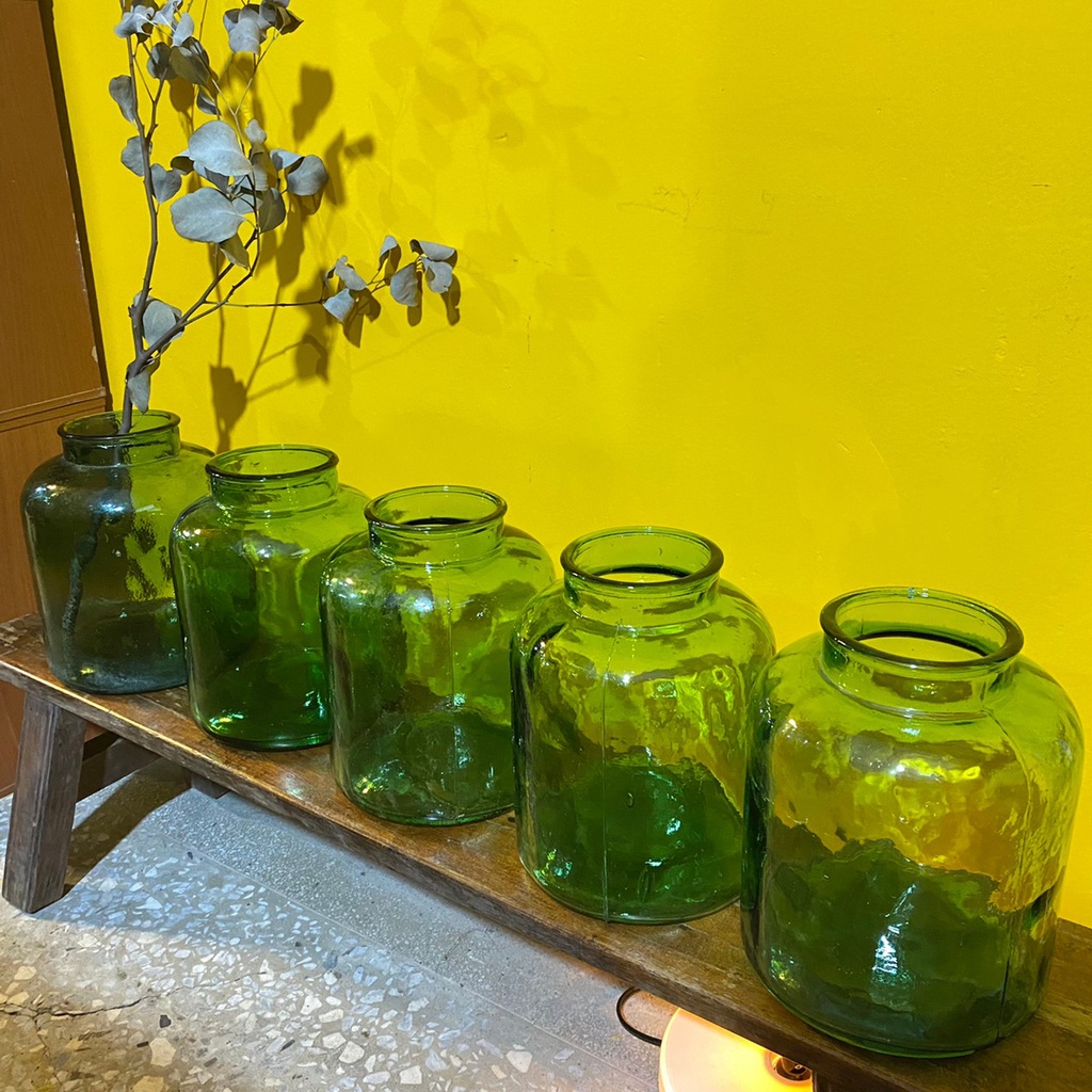 【圓形】早期玻璃罐 綠玻璃罐 醃漬甕 氣泡玻璃罐 糖果罐 老玻璃罐 手工玻璃罐