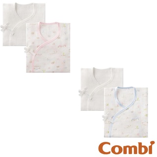 Combi 康貝 純棉柔紗快樂車車 紗布肚衣2入組 藍/粉 寶寶肚衣 紗布肚衣 新生適用 原廠公司貨 寶寶共和國