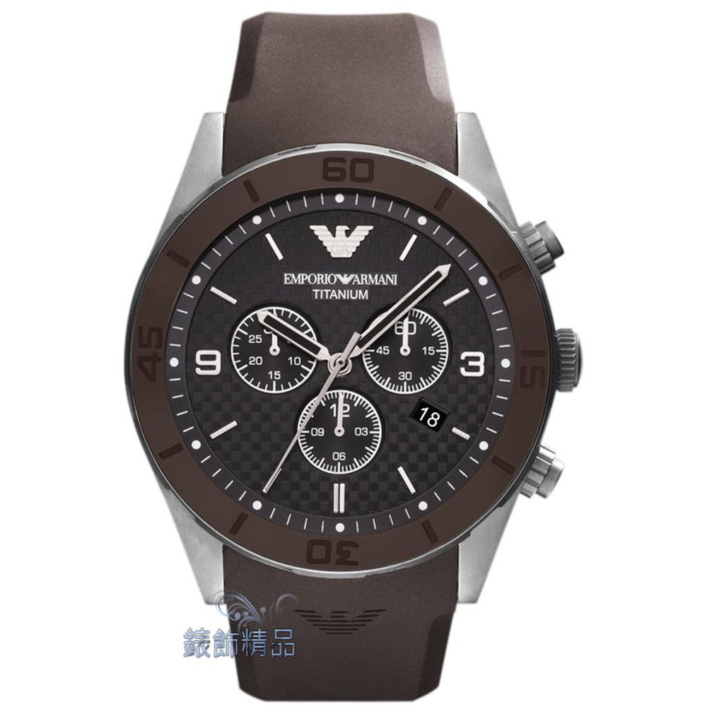 EMPORIO ARMANI亞曼尼AR9501手錶 三眼計時 格紋錶盤 日期 咖啡膠帶 男錶【錶飾精品】