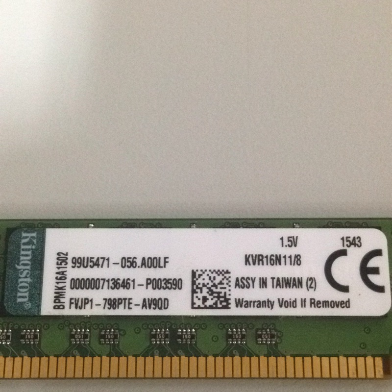 Kingston DDR3 8gb 1600 桌上記憶體 kvr16n11/8 二手良品 原廠終保 免運