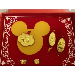 （可自取）全新 正版999黃金禮盒 Disney彌月禮盒 五件組 0.3錢 迪士尼米老鼠迪士尼黃金彌月禮盒