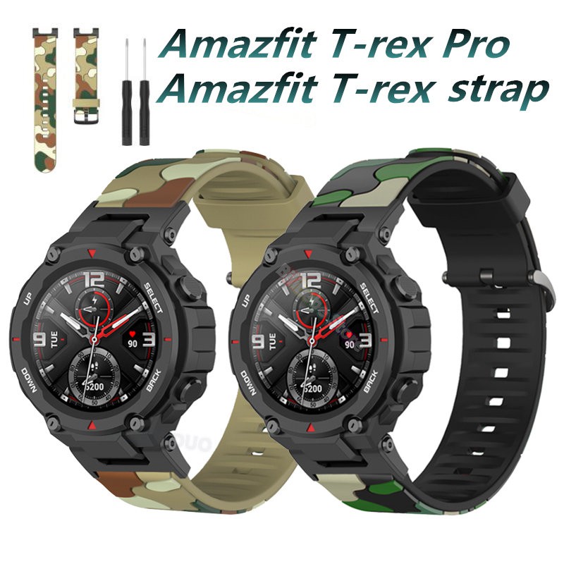 華米Amazfit T-rex 2迷彩矽膠錶帶 Amazfit T-rex pro智慧運動手錶替換腕帶 防水透氣專用錶帶