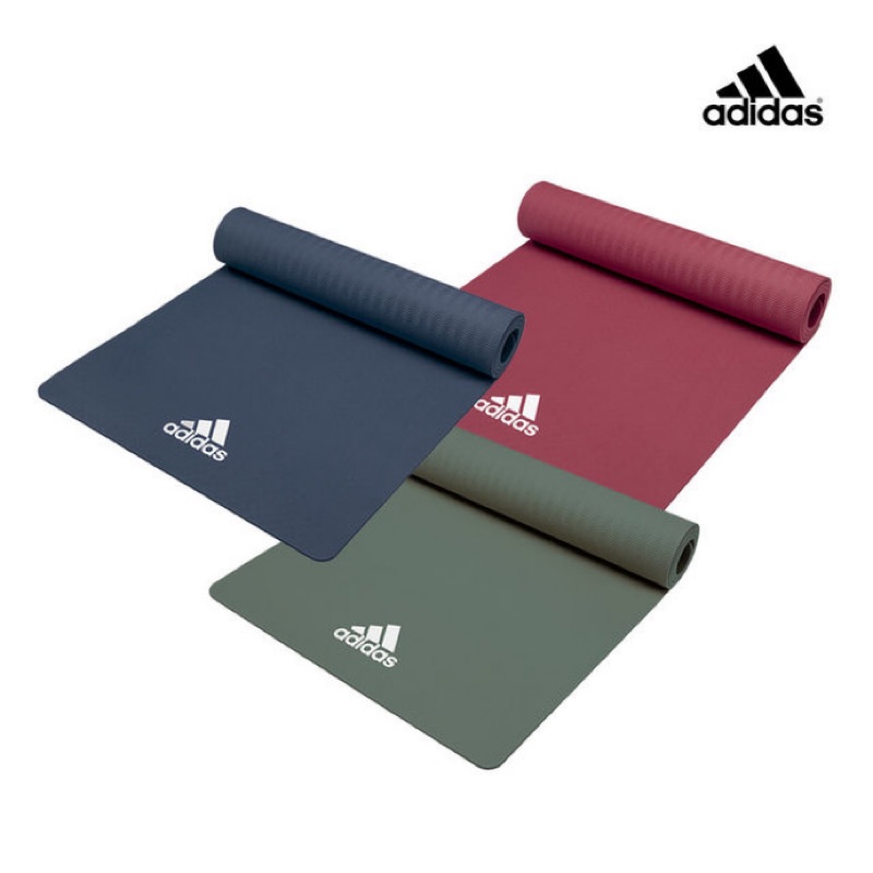 台灣現貨adidas 愛迪達 瑜珈墊adidas輕量波紋瑜珈墊 8mm 雙面紋理 全面防滑 附贈網包 綁帶 蝦皮購物