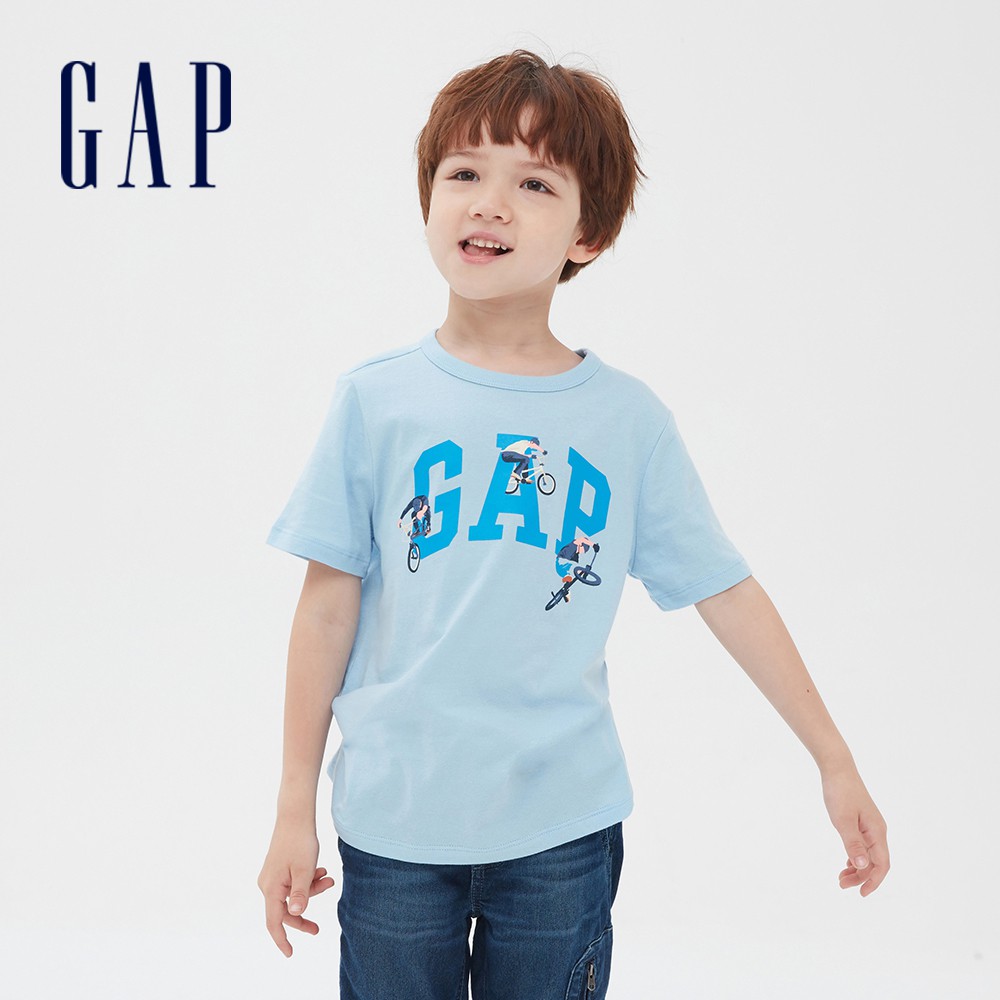 Gap 男童裝 活力印花圓領短袖T恤-藍灰(586915)
