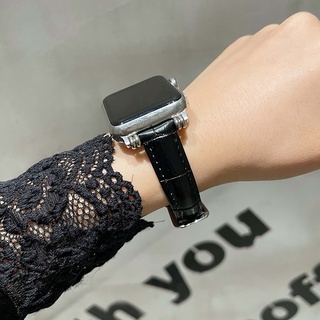 適用於apple watch小蠻腰復古iwatchs8/ultra/7/6皮質錶帶4/5精緻ins風 竹節錶帶 顯瘦錶帶