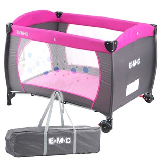 免運費 EMC 安全嬰兒床(具遊戲功能)嬰幼兒安全遊戲床(幸福紅) 附蚊帳/收納袋/可開側門